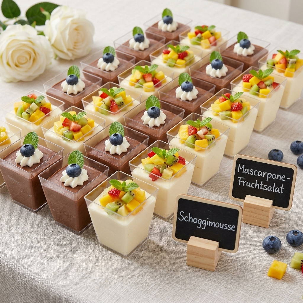 dessert variationen Dessert Varianten in Mini-Bechern zum Pizza-Catering bestellbar